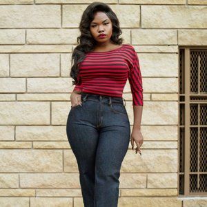 Deadly Dames Dovima Dolman Top in Red and Black Stripe Knit